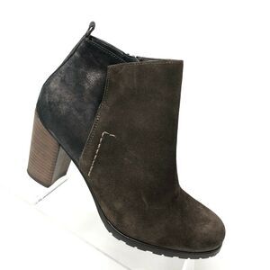 Paul Green Heel Bootie Womens 9 Brown Suede Zip Metallic Rockin Ankle Boot